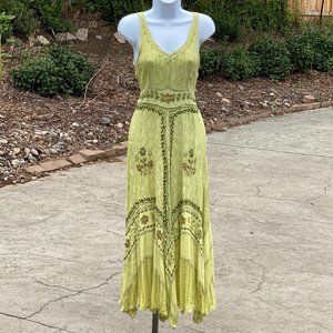 Green/yellow soutache embroidery hippie sun dress